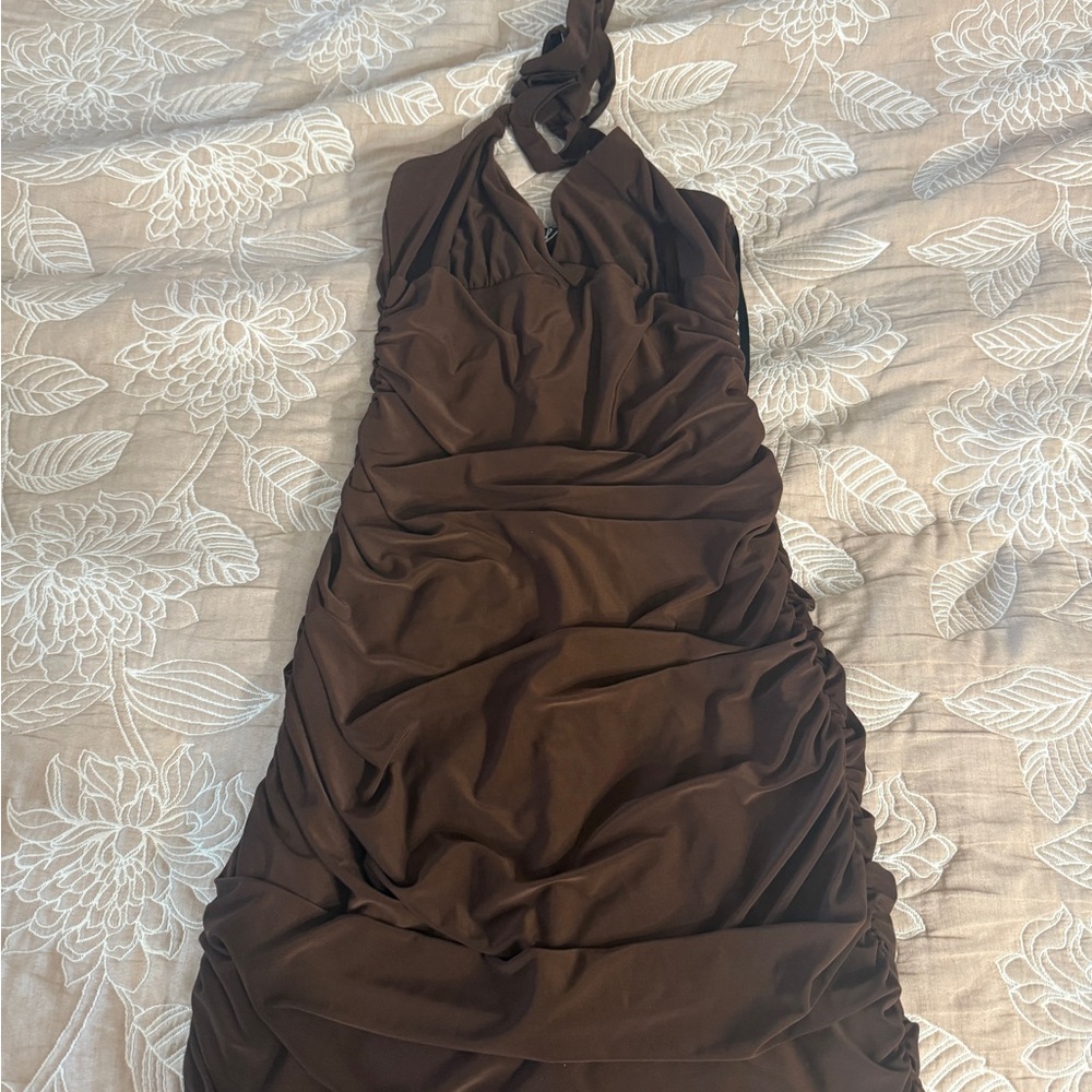 Windsor Chocolate Backless Halter Dress